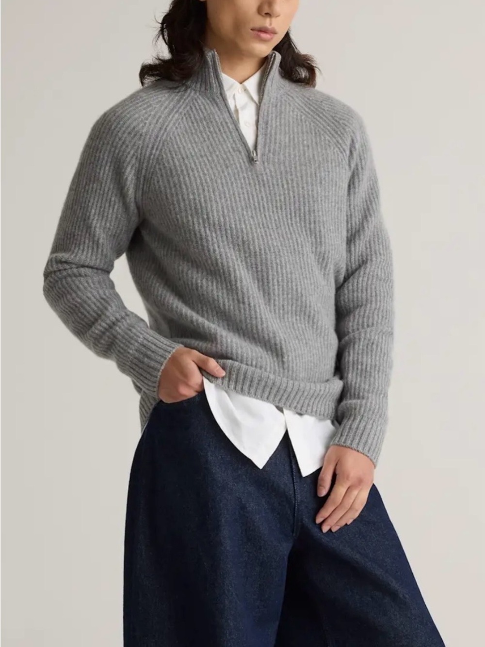 Quince Mongolian Cashmere Fisherman Quarter Zip Sweater Men XL Coastal Luxury